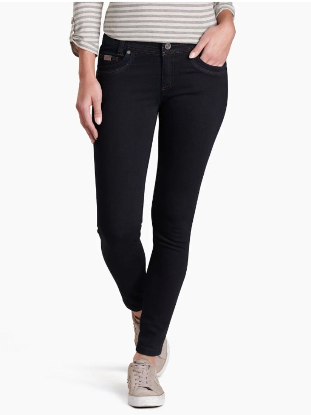 EUC Kuhl Danzr Skinny Jean Women's 12 Short Midnight Dark Blue Wash Stretch